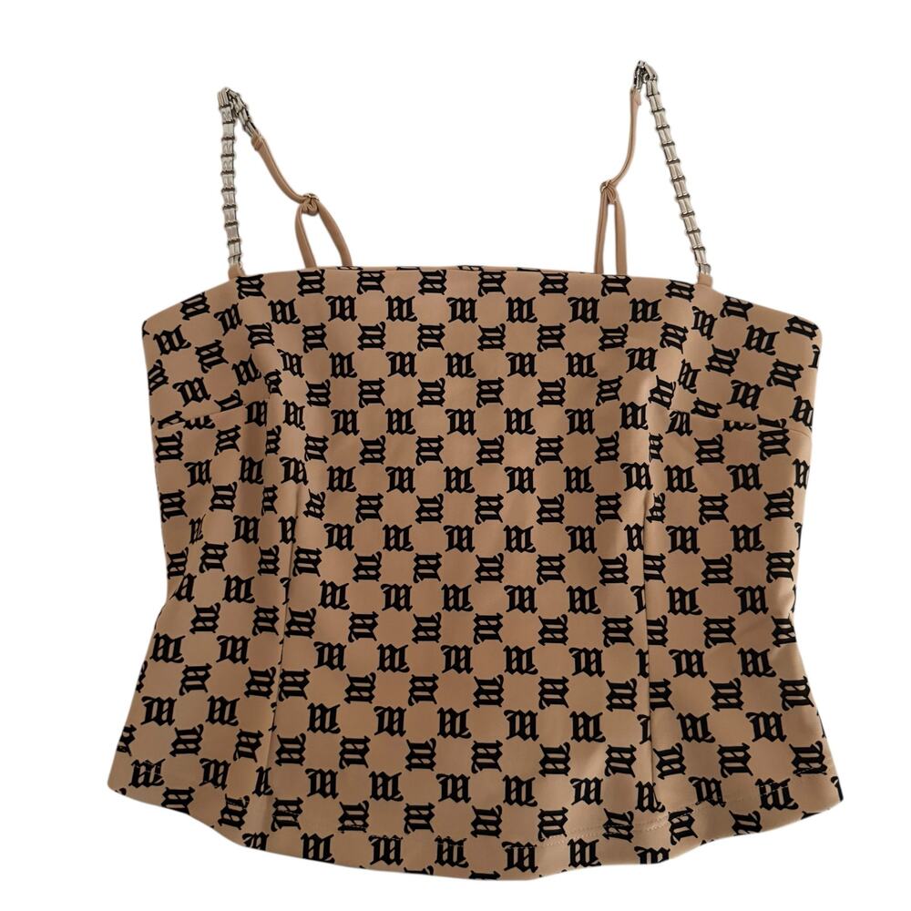 Misbhv "Lara" monogram chain-strap pink and black top size small